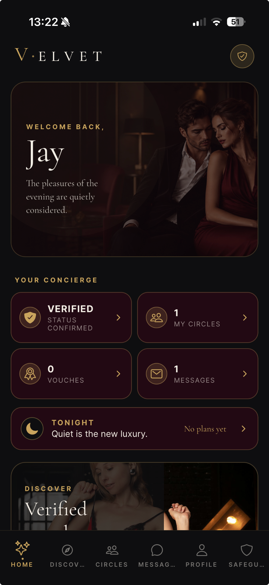 Velvet home screen